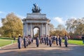 Unidentified Regiments as part of Remembrance Day Parade in front of Wellington Arch in London