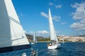 Unidentified sailboats participate in sailing regatta 12th Ellada