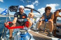 Unidentified sailors participate in sailing regatta