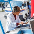 Unidentified senior Japanese sells Icecream at Nagasaki Chinatown