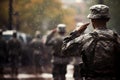 Unidentified soldiers respectful salute to us army troops, symbolizing patriotism and dedication