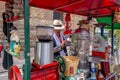 Unidentified street vendor selling fresh coffee at