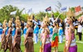 Unidentified thai dancers dancing. Elephant polo games during the 2013 King's Cup Elephant Polo match on August 28, 2013 at Suri Royalty Free Stock Photo