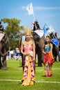 Unidentified thai dancers dancing. Elephant polo games during the 2013 King's Cup Elephant Polo match on August 28, 2013 at Suri