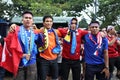 Unidentified Thai football fans in action