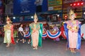 Unidentified thai people traditional dance in the parade at annual festival Thao Suranaree monument