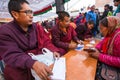 Unidentified tibetan Buddhist monks during festive Puja of H.H. Drubwang Padma Norbu Rinpoche's reincarnations