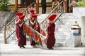 Unidentified tibetan buddhist monks play music for opening ceremony of the Hemis Festival