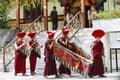 Unidentified tibetan buddhist monks play music for opening ceremony of the Hemis Festival