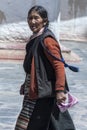 Unidentified tibetan pilgrim in the Pelkor Chode monastery in Gyantse, Gyantse Country, Shigatse, Tibet