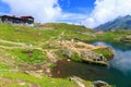 Unidentified tourists enjoy the sights of Balea Lake at 2,034 m altitude Royalty Free Stock Photo