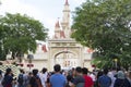 Unidentified tourists enjoy the view at Universal Studio in Singapore