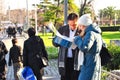 Unidentified tourists reading map