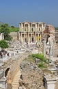 Unidentified tourists visit greek-roman ruins of Ephesus, Turkey