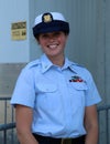 Unidentified US Coast Guard officer on the deck of US guided missile destroyer USS Farragut during Fleet Week 2016 in New York