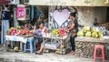 An unidentified vendor selling tropical, exotic fruit on the str