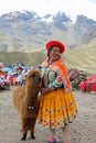 Unidentified Woman with Alpaca on Limite Vial. Puno Region. Peru