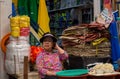 An unidentified woman sells mushroons in Dongmun Market.
