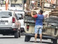 Unidentified worker of urban municipal recycling garbage collector waste and trash in Sao Paulo