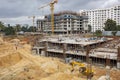 Unidentified workers are employed in construction overhead metro in Bangalore