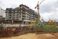 Unidentified workers are employed in construction overhead metro in Bangalore