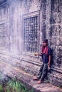 An unidentified young khmer soldier standby in Preah Vihear temple during the Cambodia-Thailand temple dispute