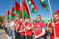 Unidentified Youth From Patriotic Party Brsm Holds Flags On The Celebration Of Victory Day. Royalty Free Stock Photo