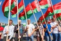 Unidentified Youth From Patriotic Party Brsm Holds Flags On The Celebration Of Victory Day. Royalty Free Stock Photo