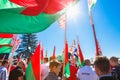 Unidentified Youth From Patriotic Party Brsm Holds Flags On The Celebration Of Victory Day. Royalty Free Stock Photo