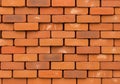 Uniform brick wall composed of reddish-orange rectangular bricks arranged in a staggered pattern. Royalty Free Stock Photo