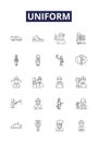 Uniform line vector icons and signs. Garb, Suit, Attire, Dress-Code, Clothes, Apparel, Robe, Ensemble outline vector