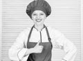 Uniform for professional chef. Lady adorable chef teach culinary arts. Best culinary recipes to try at home. Improve