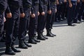 The uniform of the Russian police is army ankle boots. Suppression of unrest. Problems of opposition rallies  detentions and Royalty Free Stock Photo