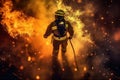 uniform smoke fighter safety fire emergency firefighter fireman equipment rescue. Generative AI.