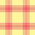 Uniform vector seamless background, installing texture pattern textile. Good tartan check plaid fabric in yellow and red colors