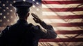 Uniformed Officer Saluting American Flag. Generative ai