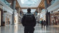 Uniformed Security Officer on Patrol in a Modern Shopping Mall. Professional Guard Monitoring Safety. Indoor Public Royalty Free Stock Photo