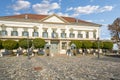 Uniformed soldiers guard the southeastern facade of Sandor Palace in Budapest Hungary, the residence of the Hungarian President