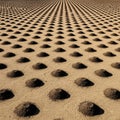 These mounds form a grid-like arrangement, extending symmetrically into the Royalty Free Stock Photo