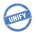 UNIFY text on blue grungy round stamp