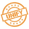 UNIFY text written on orange vintage stamp