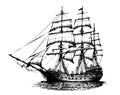 Old sailboat hand drawn side view. Royalty Free Stock Photo