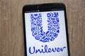 Unilever logo displayed on a modern smartphone