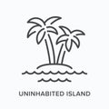 Uninhabited island flat line icon. Vector outline illustration of palm tree. Resort thin linear logo