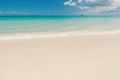 Uninhabited island. Sand pearlescent white claim as fine as powder. Clouds blue sky over calm sea beach tropical island Royalty Free Stock Photo