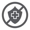 Uninsured glyph icon, protection and life, crossed shield sign, vector graphics, a solid pattern on a white background.
