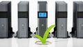 Uninterruptible power supply UPS with green checkmark stands out. 3D illustration