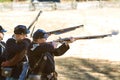 Union Army Civil War Reenactors Shoot Muskets In Firing Demonstration