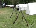 Union army rifles, stacked in camp,