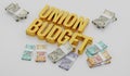Union Budget of India with Indian Currency Rupee Notes - 3D Illustration Royalty Free Stock Photo